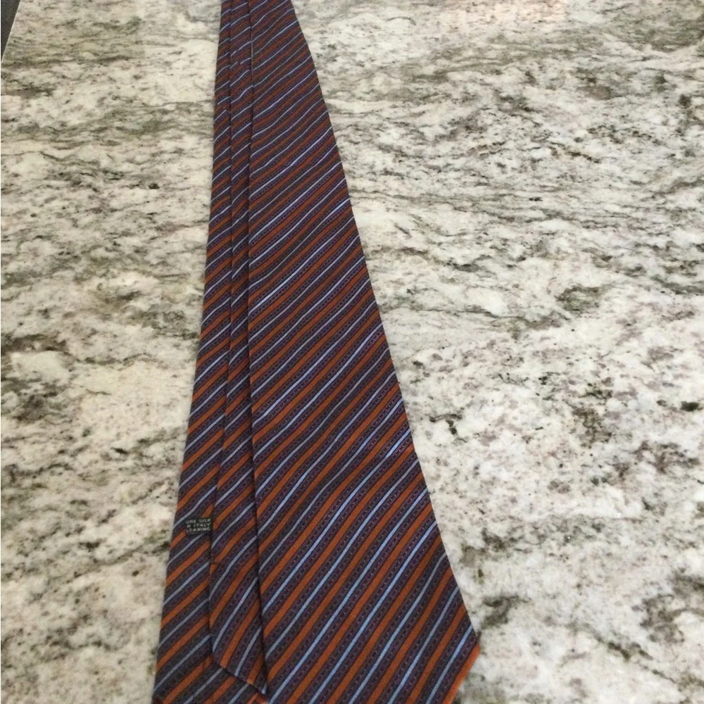 Stefano Ricci Orange and Blue Diagonal Stripe Silk Tie